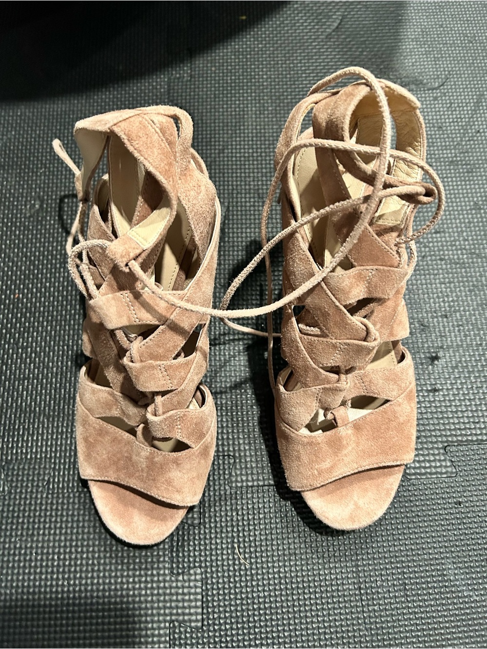 Via Spiga Suede Lace-Up Heels in Blush
